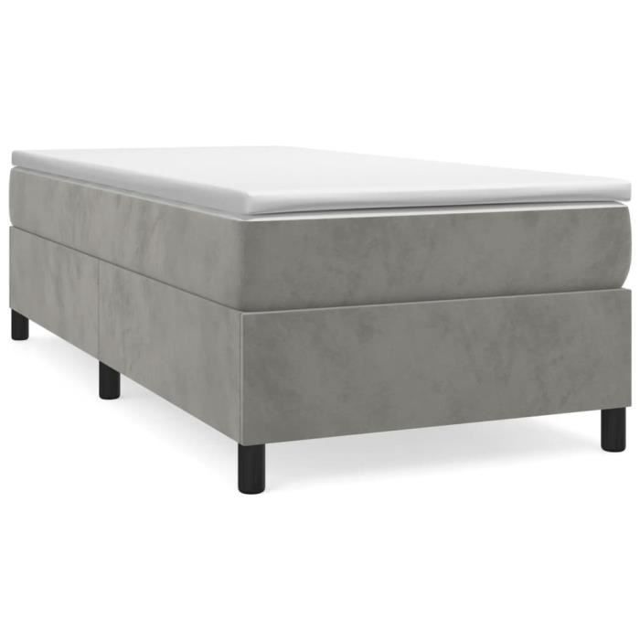 Base letto imbottita - DUOKON - Grigio chiaro - 90x190 cm - Velluto morbido - Gambe robuste