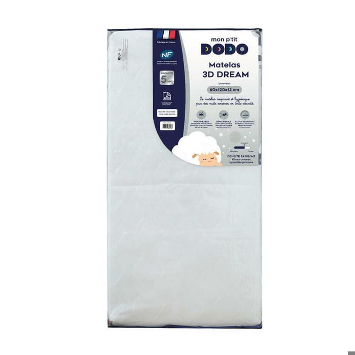 MON P'TIT DODO - 3D droommatras, ultra-ademend en geventileerd, 60x120 cm, wit/antraciet