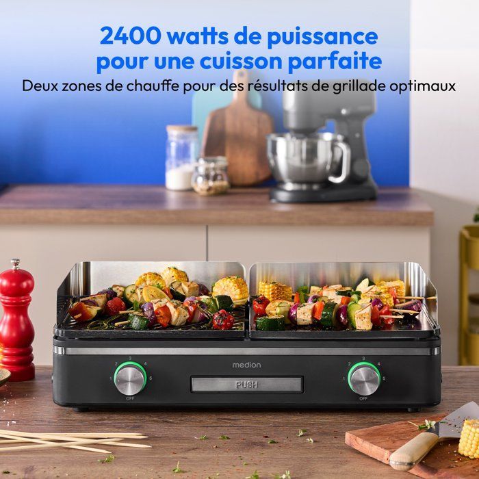 Piastra elettrica MEDION - MD12027 - Doppia zona di cottura - 52,1 x 28,4 x 10,2 cm - 2400 W