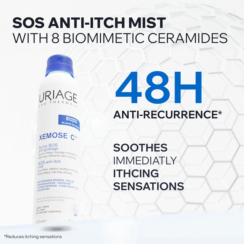 Uriage Xemose C8+ SOS Anti-Itch Mist SOS -suihke rauhoittaa välittömästi kutinaa
