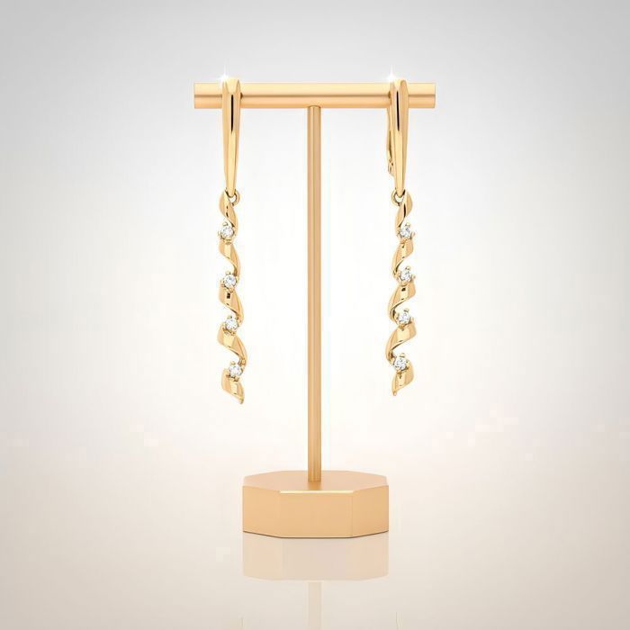 Boucles d’Oreilles - Pendantes - Femme - Torsadées - Zircons - Plaqué Or Jaune 750/1000 - 55 mm