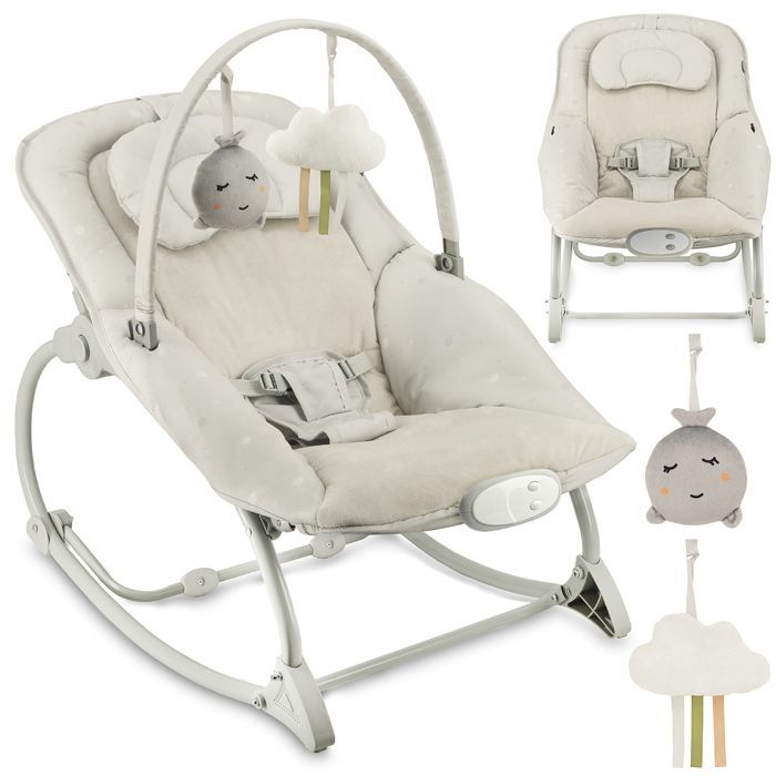 MoMi LAPIS Transat Bébé avec Module Sensoriel - 8 mélodies - 3 modes de vibration - Gris Clair
