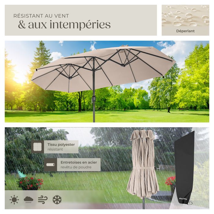 Parasol - TECTAKE - Ombrelle SILIA en aluminium réglable en hauteur 460 x 270 cm avec protection UV - Beige