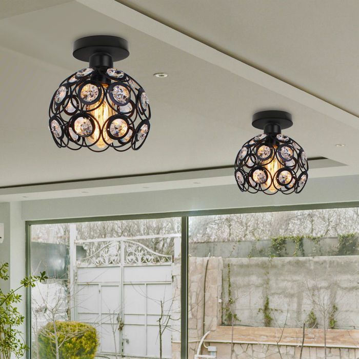 UNI Plafonnier à LED Moderne Lampe Plafond Noir Cage en Cristal Lampe de Plafond Salon Salle de Bain Chambre ( Noir 20cm)