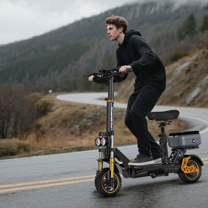 Ruitoo M5 Pro Electric Scooter, 70-80KM Range, With Seat, 1200W Motor, 48V 20.8Ah Battery, LED Headlights, Black