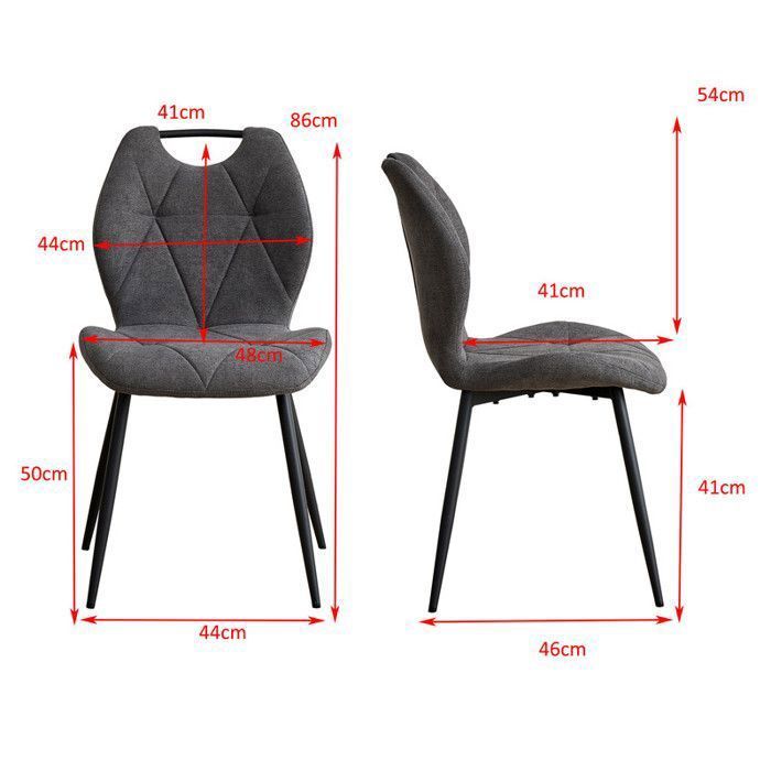 Lot de 4 chaises - DOWISDOLY - Chaise de Salle à Manger avec poignées - Vintage - Pieds en métal - Gris foncé