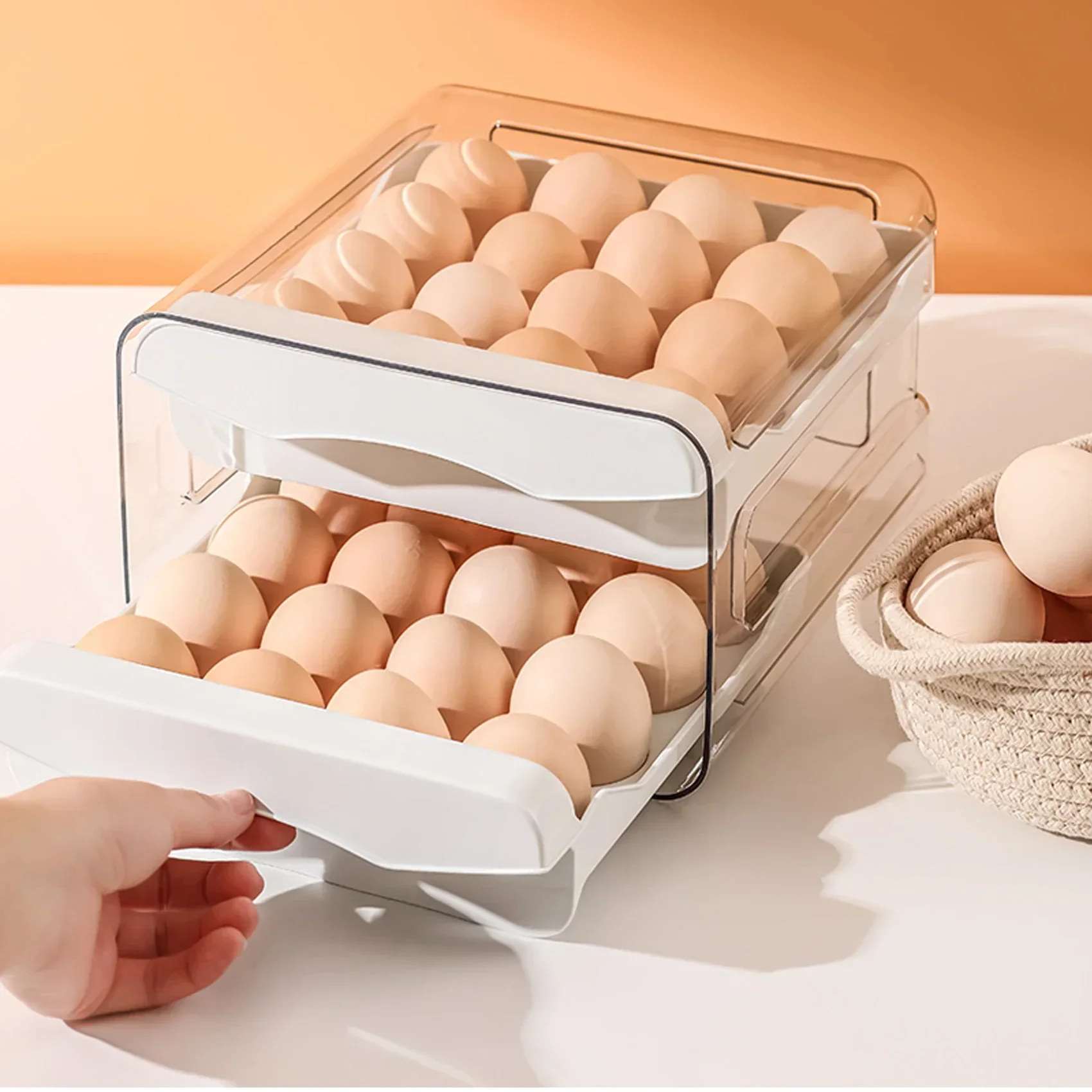 Boîte de rangement pour œufs de cuisine à double compartiment, en plastique, 32 pièces, compartiments différents, pour réfrigérateur - Organisateur de cuisine