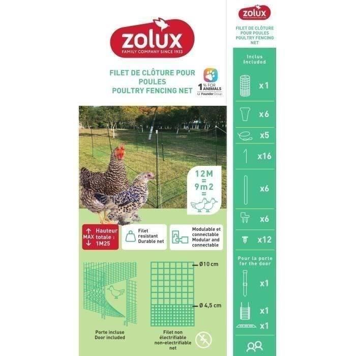 Kippennetset - ZOLUX - 12m x 125cm - H-vormige palen - Toegangspoort - Inclusief grondpinnen