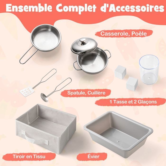 Cocina infantil COSTWAY para mayores de 3 años, 10 piezas con accesorios, efectos de luz y sonido, lavavajillas, microondas, pizarra...