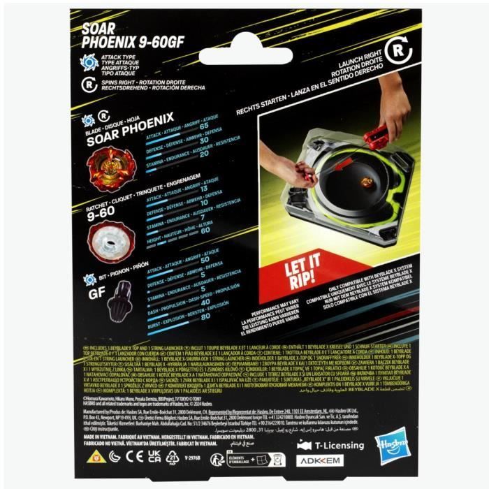 Beyblade X pack Soar Phoenix 9-60GF avec lanceur à corde deluxe, toupie à rotation droite, dès 8 ans