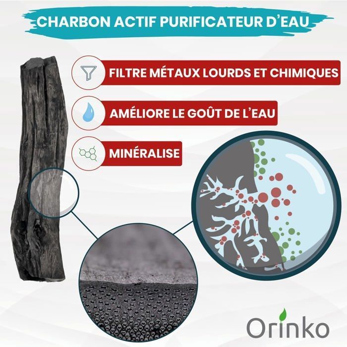 Orinko – Binchotan Bio Eau X6 Taille M – Charbon Actif Japonais Kishu Wakayama – Filtration 2L/Bâton