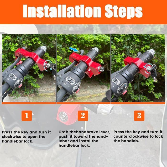 Antifurto universale per moto: bloccadisco freno regolabile + bloccamanubrio, per scooter, ciclomotori, biciclette, quad.