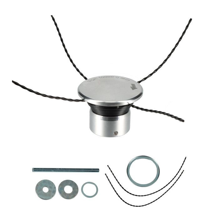 Cabezal universal de aluminio para desbrozadora con 4 hilos de nailon trenzados (3 mm).