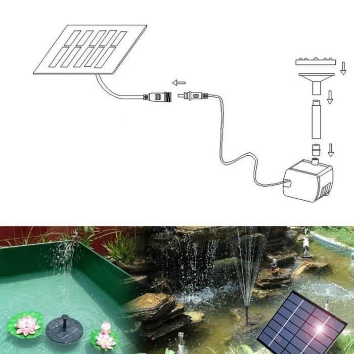 Fuente solar flotante para exteriores de 1,4 W, bomba solar para estanques con batería y 5 boquillas, para bebederos de pájaros y acuarios THJR009717