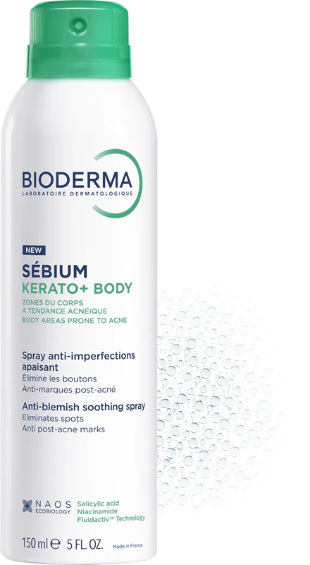 Telový sprej Bioderma Sébium Kerato+ na akné, začervenanie a jazvy po akné