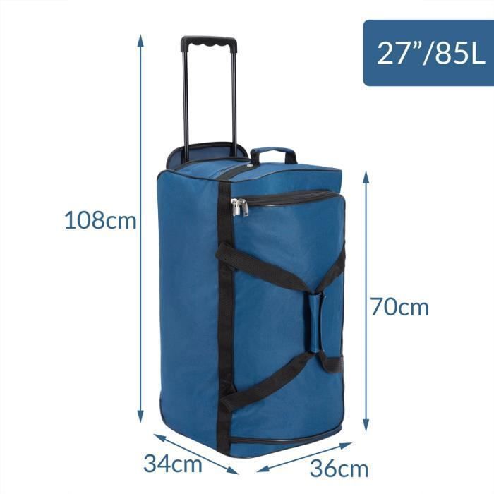 Bolsa de viaje Monzana de 85 litros, color azul, con ruedas, asa telescópica y 2 ruedas con bloqueo.