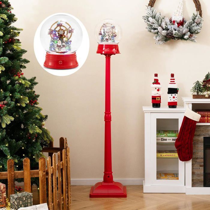 Luminária de chão natalina GIANTEX de 153 cm com luzes LED, decoração natalina externa, carrossel giratório com 8 músicas (roda-gigante)