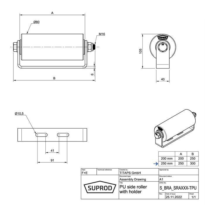 SUPROD 250mm galvanized blue polyurethane side roller trailer with launching aid for boat trailers