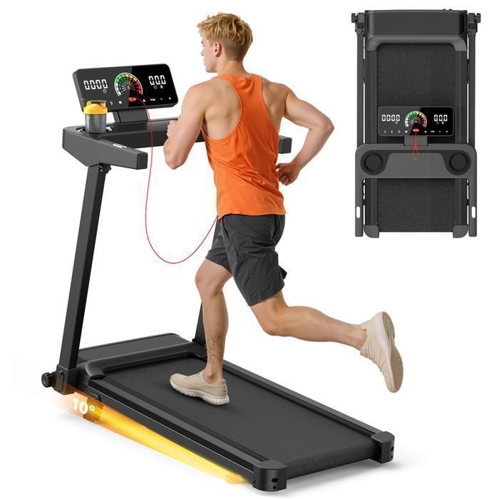 Tapis de course avec 10% d'inclinaison - Tapis de machine électrique - 1-12km/h - Moteur 3,0HP - Ecran LED -  Surface 40 x 97 cm