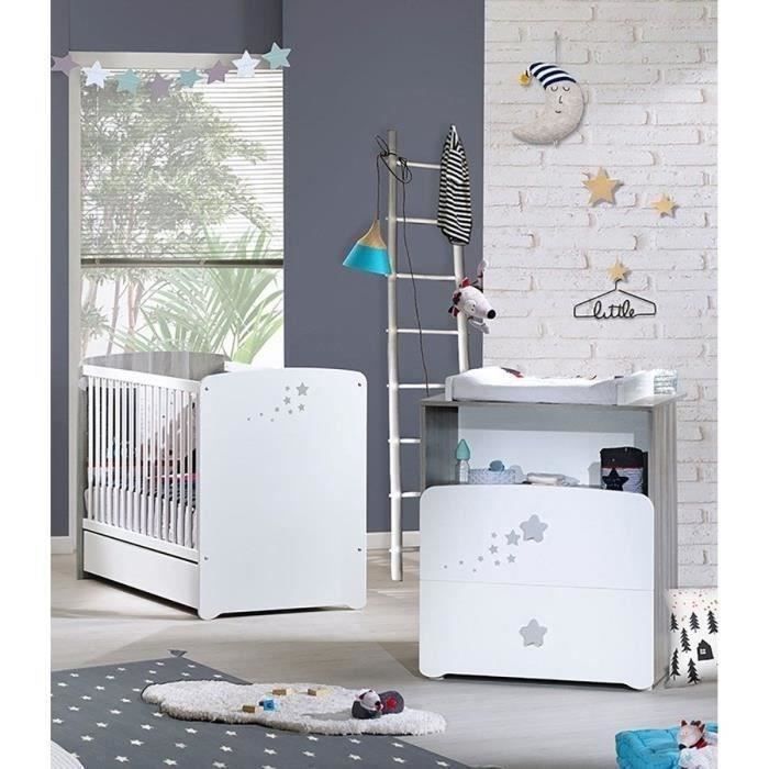 Chambre bébé duo Nao: lit 120x60, commode à langer - Babyprice - Blanc