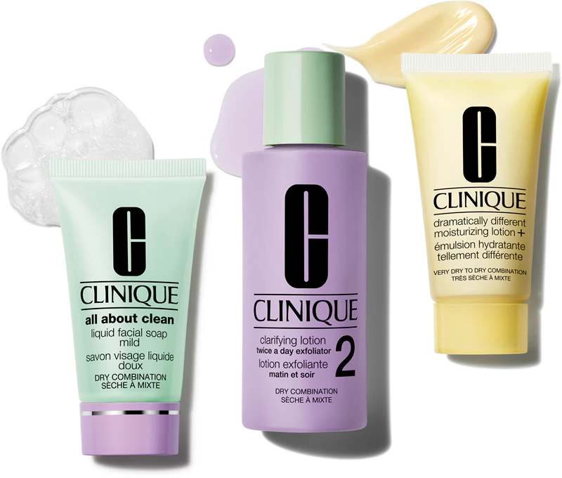 Kit de cuidados com a pele Clinique em 3 passos para pele tipo 2 - Conjunto de presente para uma limpeza perfeita da pele.