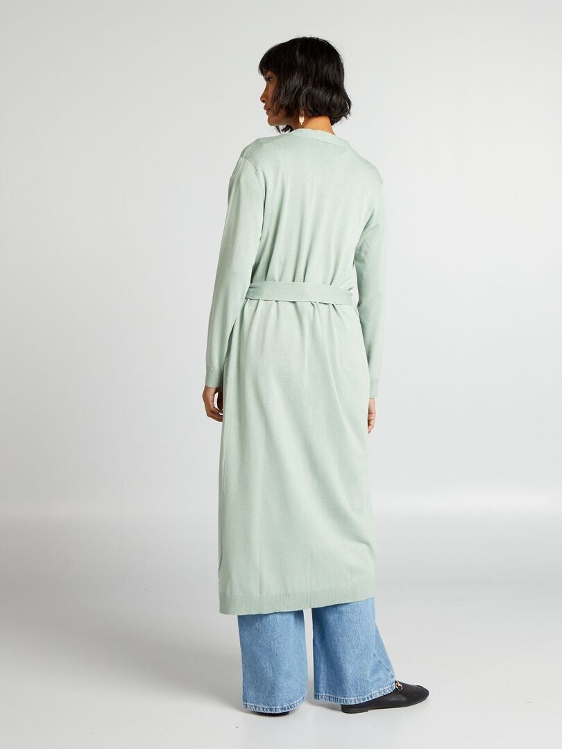 Extra lange cardigan met ceintuur - GROEN