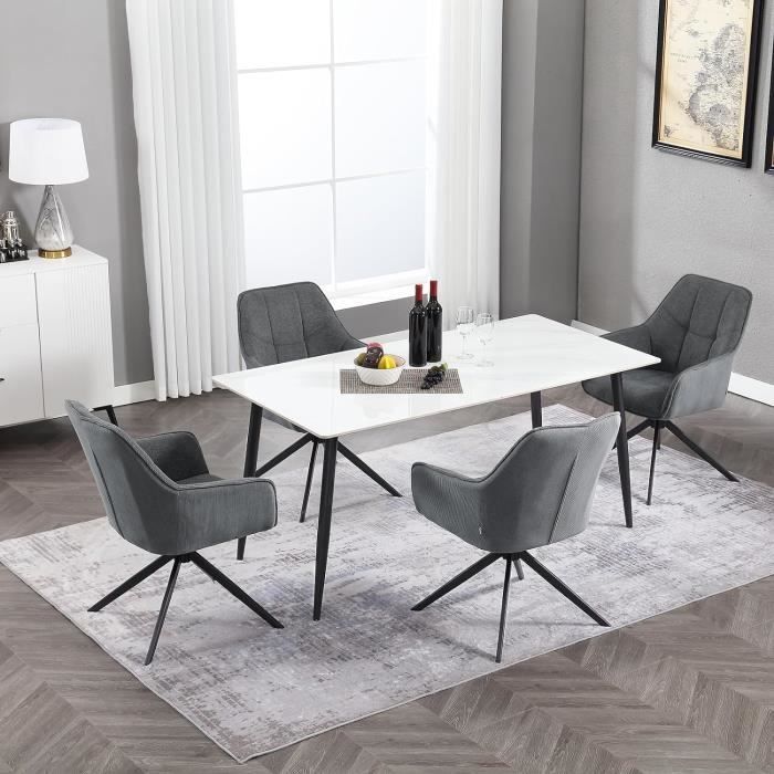 WOLTU Chaise de Salle à Manger Pivotantes, Fauteuils Rembourrés en Chenille et Velours Côtelé, Gris Foncé W0ATT0174-1