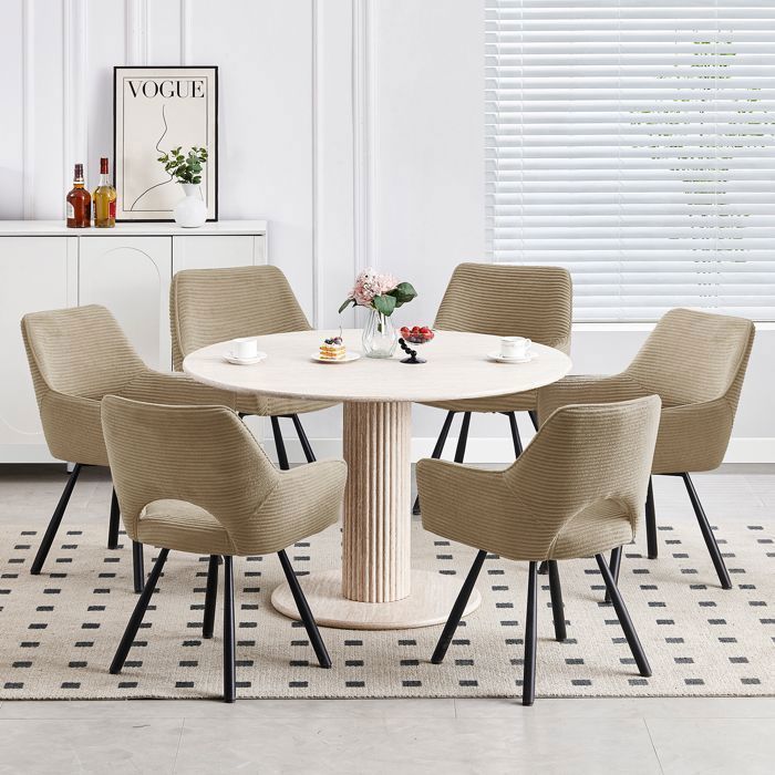 WAFTING Lot de 6 Chaises de Salle à Manger,  Fauteuil Pivotantes avec Accoudoirs, Rembourrées avec Dossier en Velours,Marron