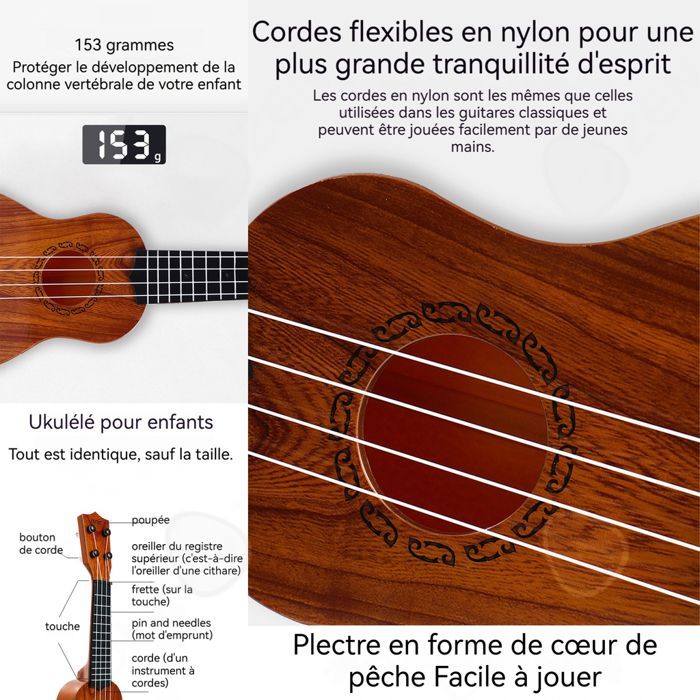 Ukelele en Do de 45 cm para niños con púa de guitarra, instrumento pequeño para principiantes, instrumento musical infantil.