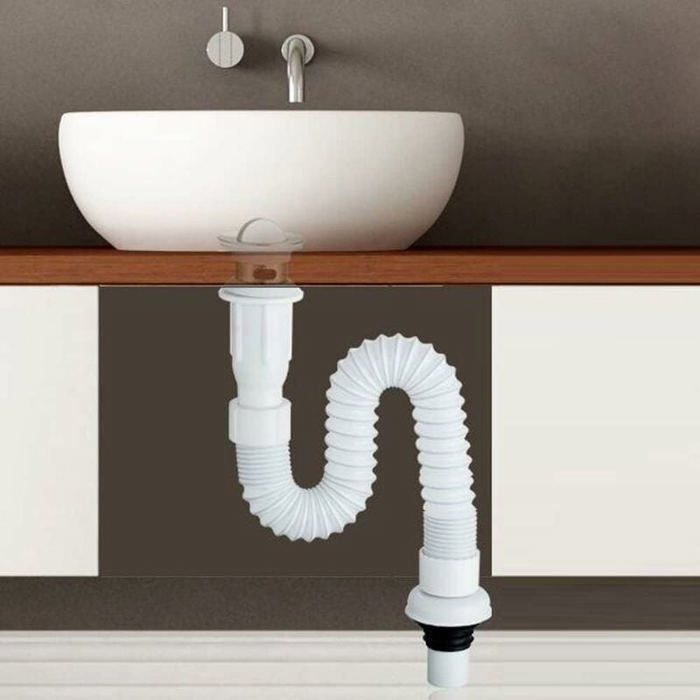 Scarico per lavello, scarico salvaspazio, scarico flessibile per lavello, scarico per lavello, estensibile da 40 a 80 cm