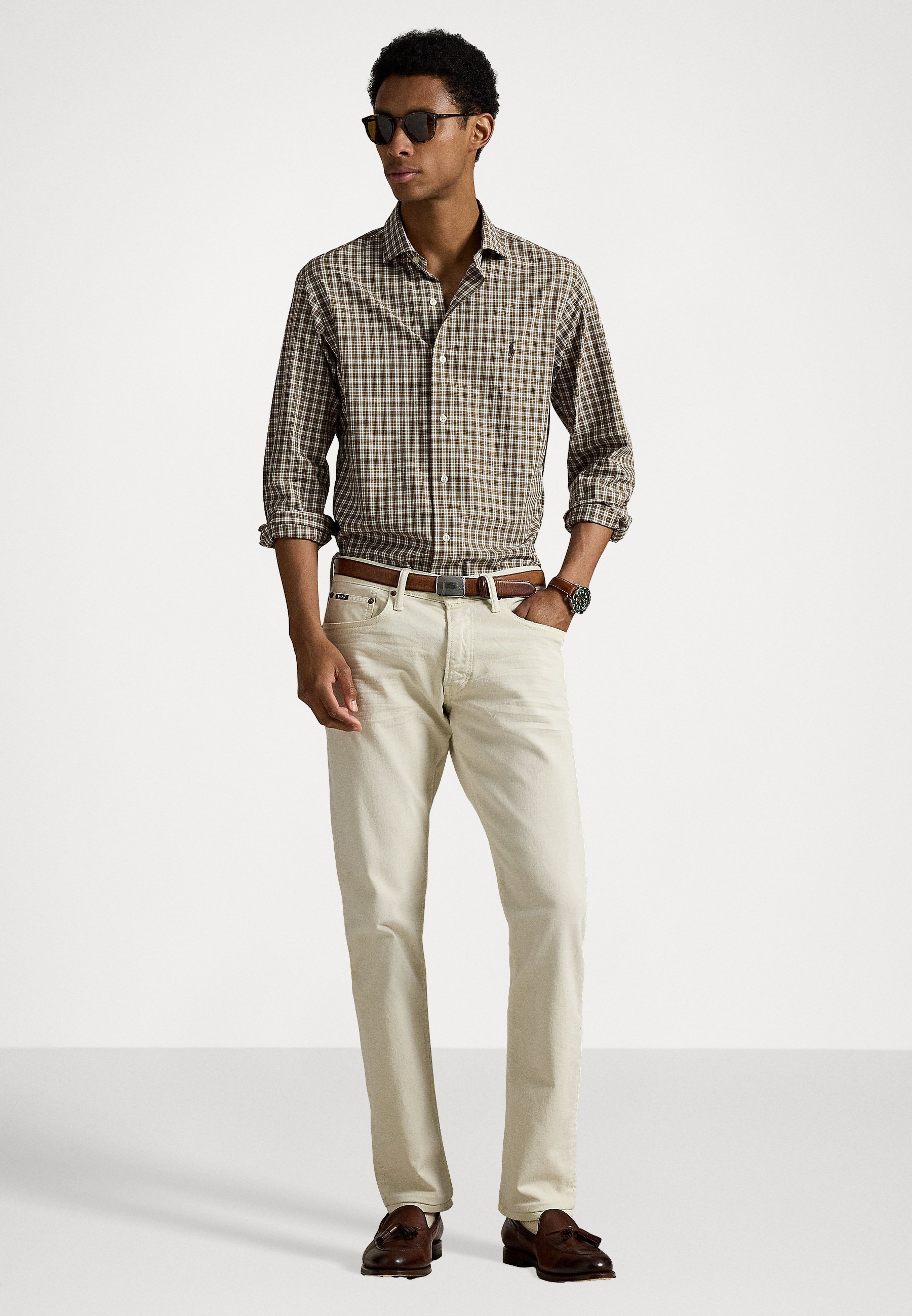 CUSTOM FIT PLAID STRETCH POPLIN SHIRT - Kauluspaita - brown multi