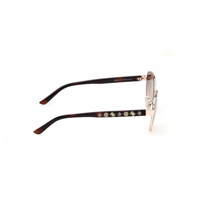 Guess 00102 Women's Geometric Sunglasses - Color 32F Glossy Pale Gold with Brown Gradient Lenses - 56