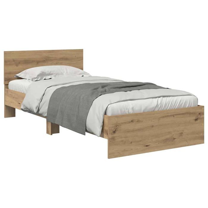 Cadre de lit en bois d'ingénierie - vidaXL - Chêne artisanal - 90x190 cm - Éclairage LED multicolore - USB