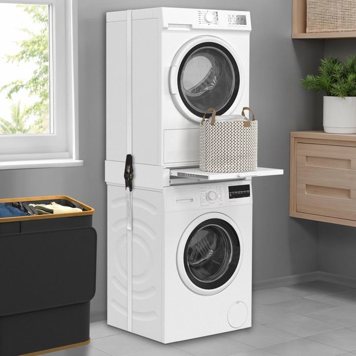 IDMARKET Kit de superposition universel lave linge et sèche linge avec tablette et séchoir