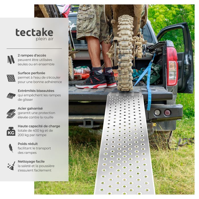 Rampa de carga - TECTAKE - Juego de 2 rampas de acceso SVEN, capacidad máxima 400 kg, antideslizante, 160 x 23 x 4,5 cm