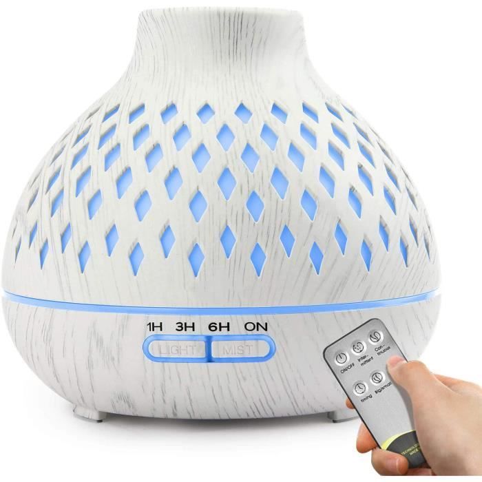 Difusor de aceites esenciales y humidificador ultrasónico AISTUO de 400 ml — 7 LED, blanco