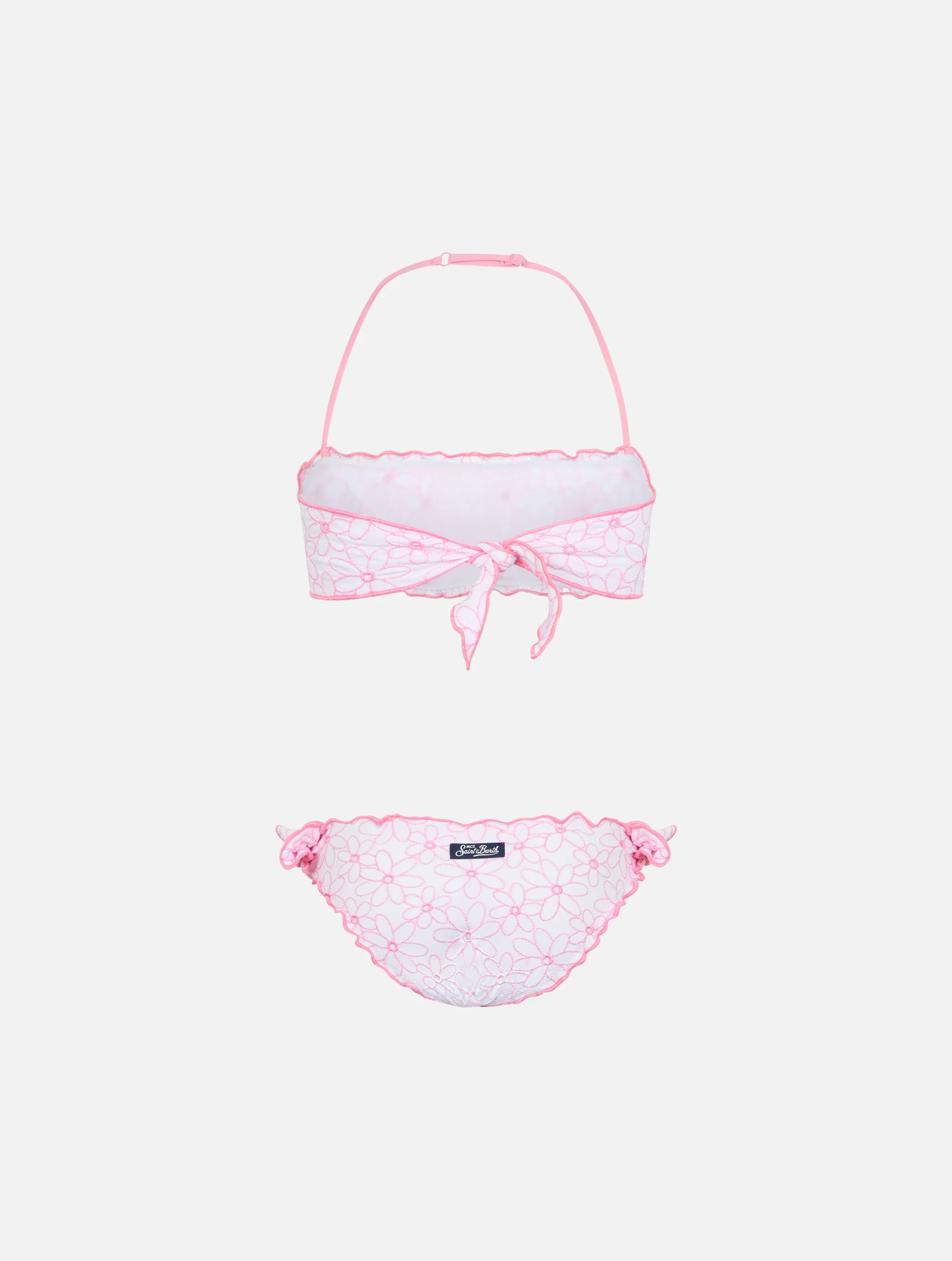 Bikini classico a fascia da bambina Emy con ricamo di margherite