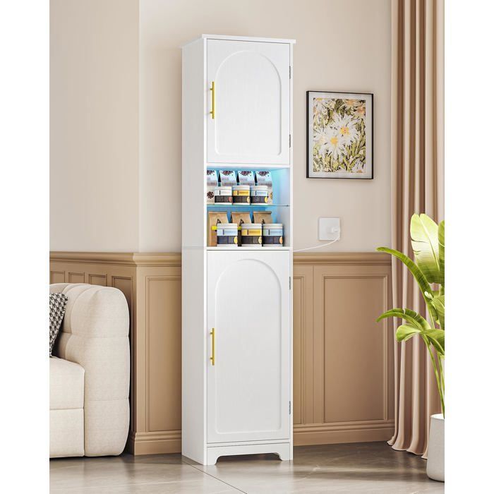 Armoire de Salle de Bain avec Éclairage LED, Deux Portes de Meuble et Étagères Réglables,pour Salle de Bain, Salon, Buanderie,
