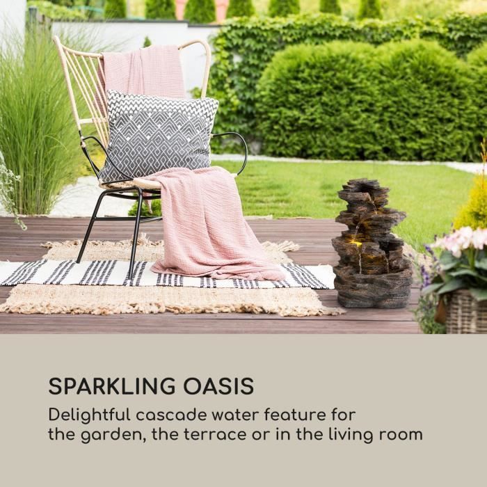 Solarbrunnen – Blumfeldt Messina – Wasserfall für Garten oder Terrasse – 4 Stufen – Durchflussmenge 200 l/h – Braun