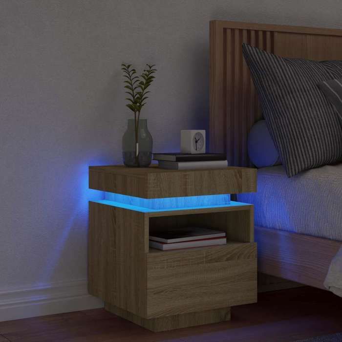 vidaXL Armoire de Chevet avec Lumières LED, Table de Chevet avec Rangement, Table de Nuit Chambre, Moderne, Chêne Sonoma 836788