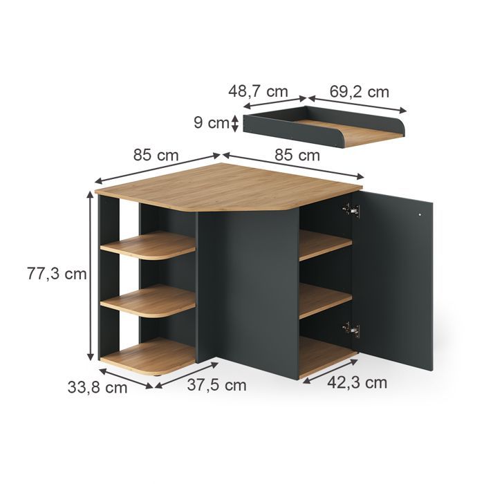 Kristian changing table 85x77.3cm with 3 closed compartments Anthracite/Artisan Vicco 57890