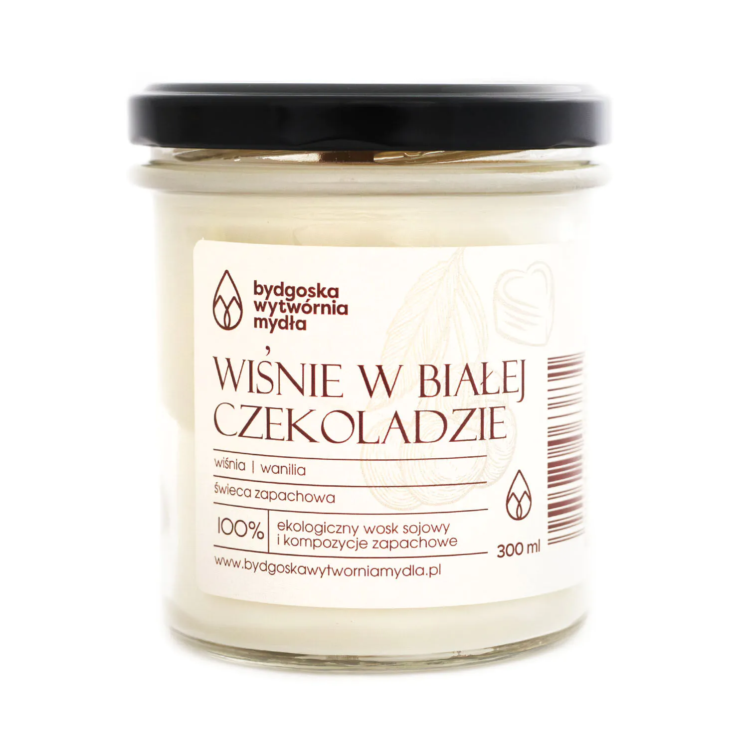 Bydgoska Wytwórnia Mydła Świeczka Wiśnie w białej czekoladzie, 300 ml