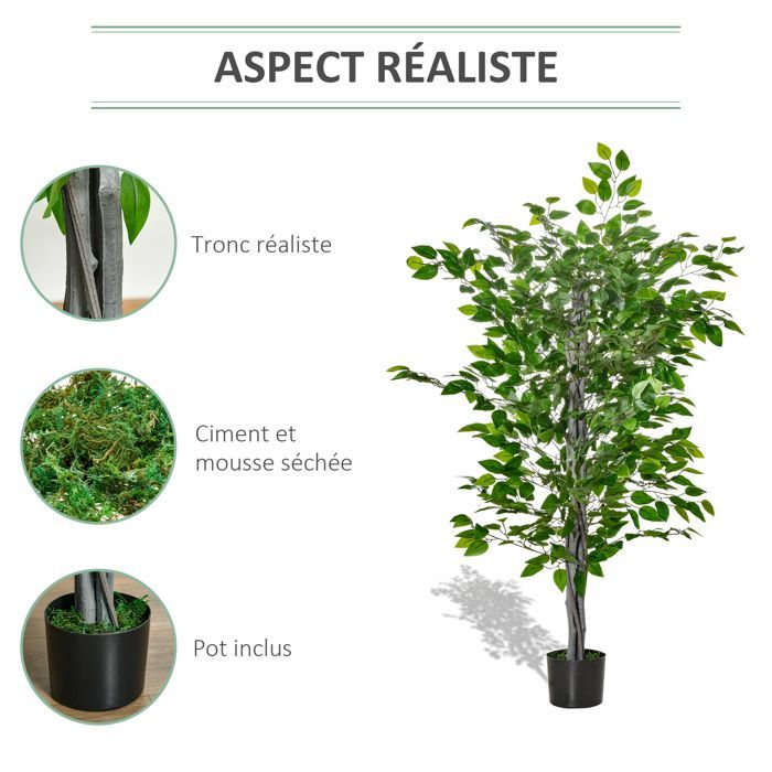 Plante artificielle - arbre artificiel - HOMCOM - ficus hauteur 1,35 m tronc branches liane lichen réalisme - plastique - 1,35 m