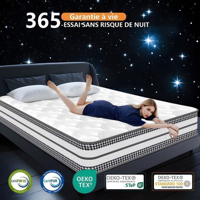 Colchón Premium de 90x200 cm - 25 cm de grosor - Colchón de muelles y espuma, certificado OEKO-TEX®, 7 zonas - Ropa de cama de lujo - Ergonómico