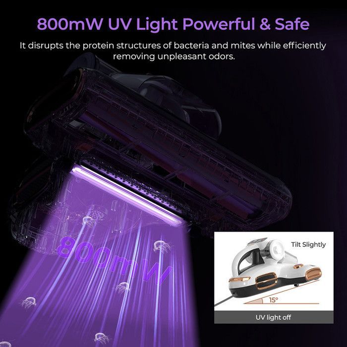 JIGOO T600 Mattress Vacuum Cleaner – Dual Tank, 99.99% Dust Mite Elimination with Aroma Diffusion System –