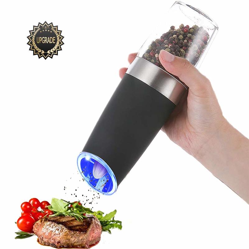 Moulin électrique automatique à poivre et sel, moulin à épices et grains avec lumière LED, broyeur à grains en porcelaine, outils de cuisine