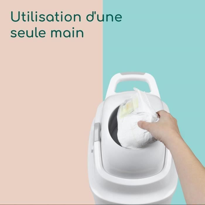 Cestino per pannolini BEBECONFORT a prova di odore, coperchio a prova di odore, compatibile con qualsiasi sacco per rifiuti, contiene da 20 a 30 pannolini, grigio