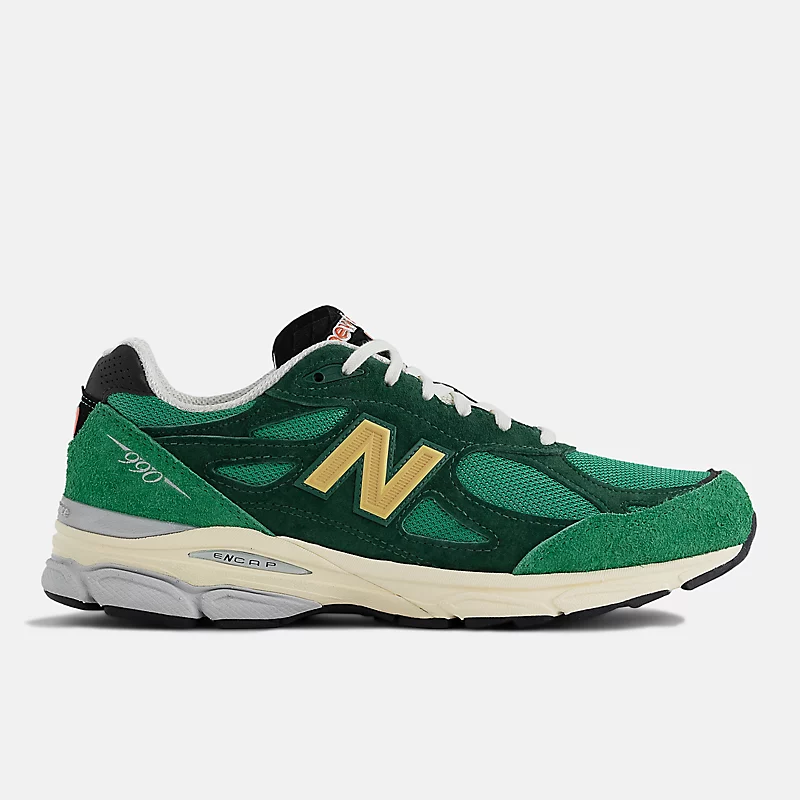 Męskie buty MADE in USA 990v3 - zielone ze złotem