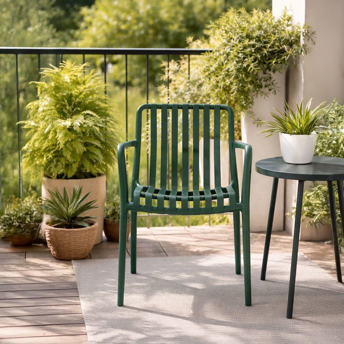 Lot de 4 fauteuils de jardin - SOLARIA - Empilables - Polypropylène renforcé - 55 x 58 x 81 cm - Vert kaki
