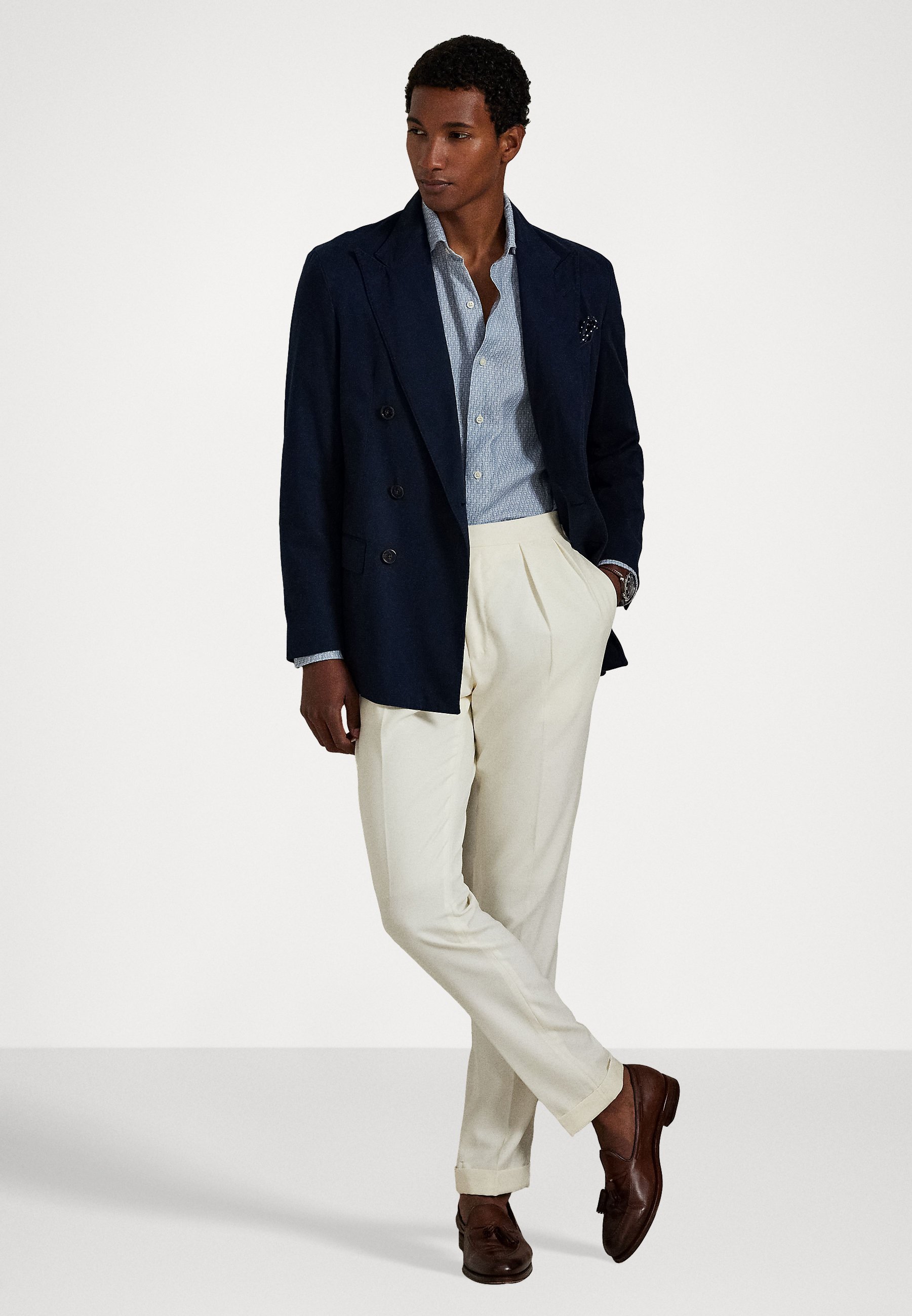 Chemise en lin à imprimé fer à cheval Polo Ralph Lauren coupe personnalisée - Bleu clair